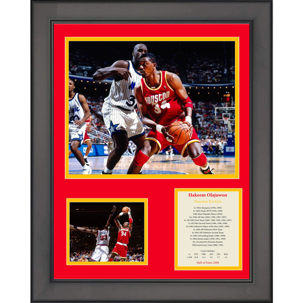 Framed Hakeem Olajuwon Hall of Fame Houston Rockets Basketball 12"x15" Photo