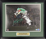 Saquon Barkley Autographed Eagles Reverse Hurdle 16x20 Framed Photo Beckett G