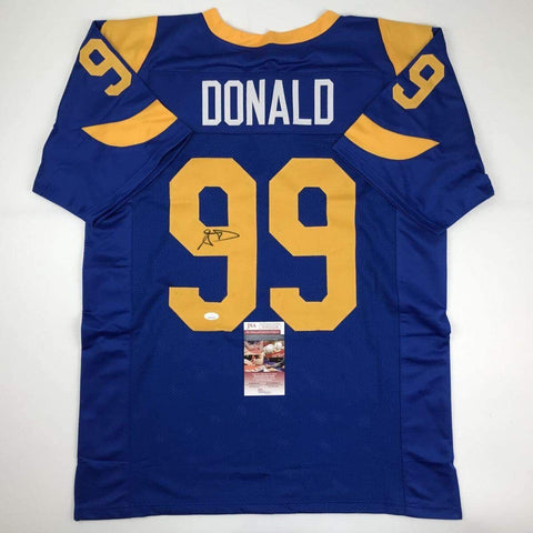 Autographed/Signed Aaron Donald Los Angeles LA Retro Blue Jersey JSA COA