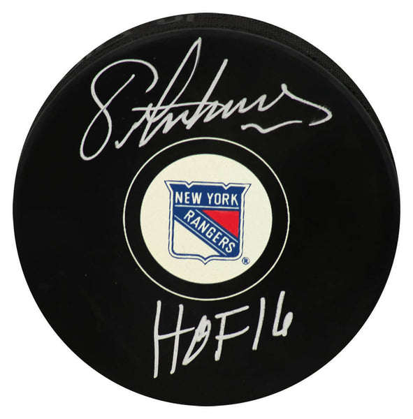 Eric Lindros Signed New York Rangers Logo Hockey Puck w/HOF'16 - (SCHWARTZ COA)