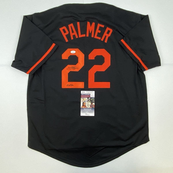 Autographed/Signed Jim Palmer HOF 1990 Baltimore Black Jersey JSA COA