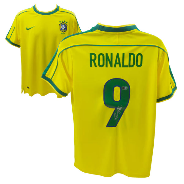 Ronaldo Nazario Signed Brazil FC Home Soccer Jersey #9 with Beckett Witness