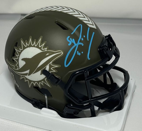 Dolphins ZACH THOMAS Signed Riddell SALUTE SERVICE Speed Mini Helmet AUTO - BAS