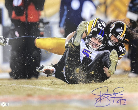 Troy Polamalu Signed 16x20 Pittsburgh Steelers Sack vs Ravens Photo BAS ITP