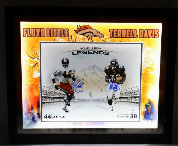 Floyd Little & Terrell Davis Autographed 16x20 Photo Lighted Framed Beckett COA