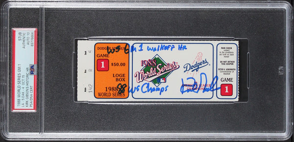 Dodgers Kirk Gibson "2x Insc" Signed 1988 WS Game 1 Ticket Auto 10 PSA Slabbed 3