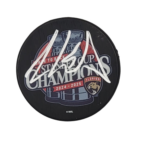 Aaron Ekblad Signed Panthers 2025 Back To Back Stanley Cup Champions Puck BAS