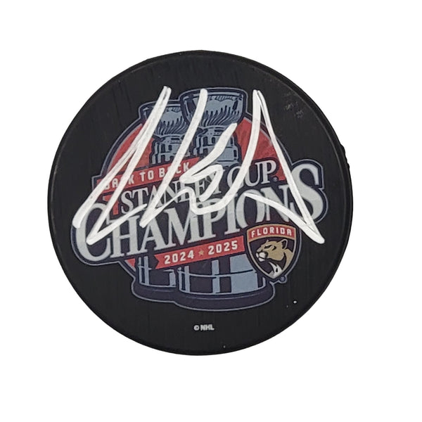 Aaron Ekblad Signed Panthers 2025 Back To Back Stanley Cup Champions Puck BAS