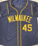 ABNER URIBE Signed Custom Replica Brewers Navy Jersey AUTO - BAS