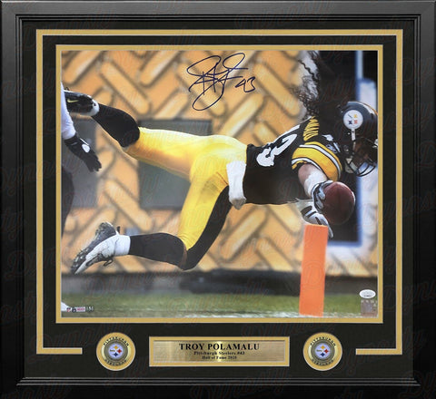 Troy Polamalu Dive Pittsburgh Steelers Autographed Signed 16x20 Framed Photo JSA
