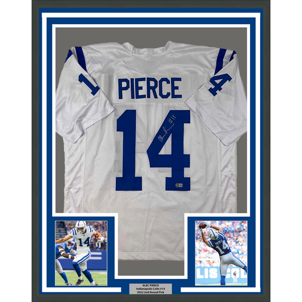 Framed Autographed/Signed Alec Pierce 33x42 White Football Jersey BAS COA