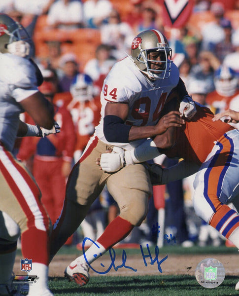 Charles Haley Signed 49ers White Jersey Action vs Broncos 8x10 Photo - (SS COA)