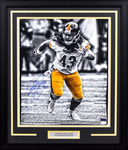 TROY POLAMALU AUTOGRAPHED PITTSBURGH STEELERS 16x20 FRAMED PHOTO JSA