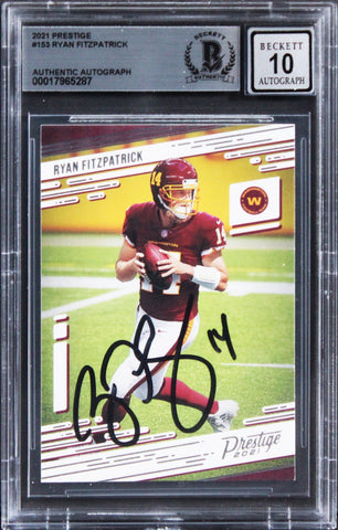 Commanders Ryan Fitzpatrick Signed 2021 Prestige #153 Card Auto 10! BAS Slab 2