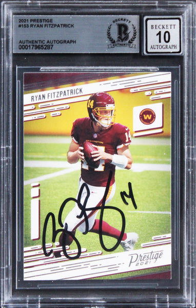 Commanders Ryan Fitzpatrick Signed 2021 Prestige #153 Card Auto 10! BAS Slab 2