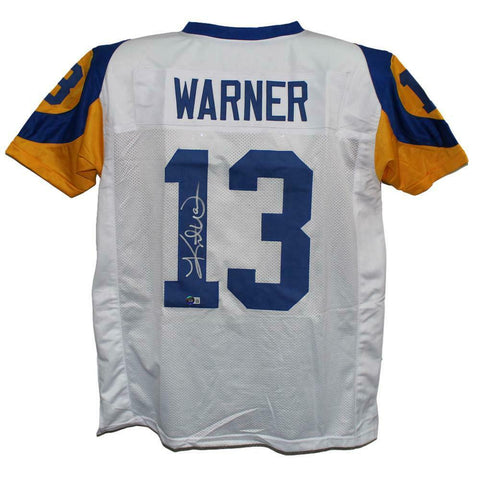 Kurt Warner Autographed/Signed Pro Style TB White XL Jersey Beckett BAS 34235