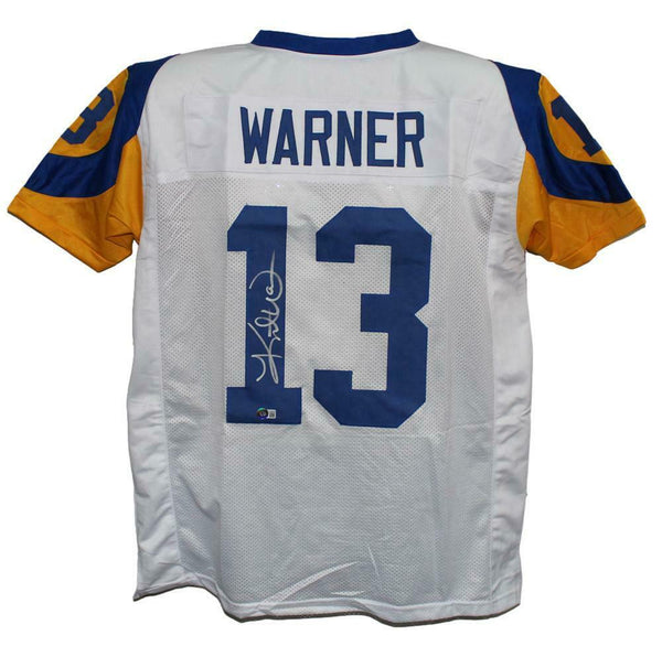 Kurt Warner Autographed/Signed Pro Style TB White XL Jersey Beckett BAS 34235