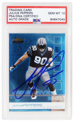 Julius Peppers Signed Panthers 2002 Topps Finest Rookie Card #77 (PSA - Auto 10)