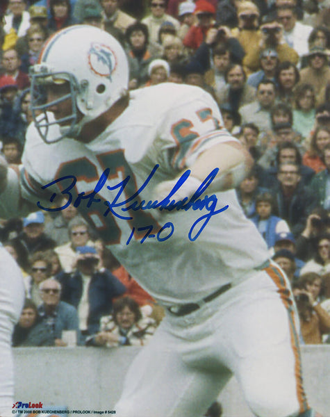 Bob Kuechenberg Signed Miami Dolphins White Jersey 8x10 Photo w/17-0 - (SS COA)