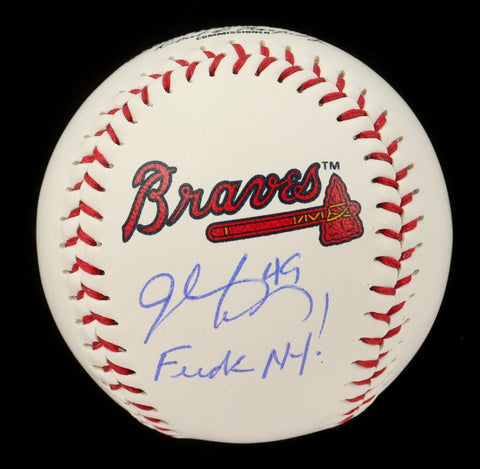 John Rocker Signed Braves Logo Baseball Inscribed "F*** NY" / Late 90's Closer
