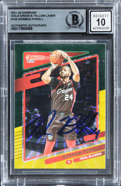 Blazers Norman Powell Signed 2021 Donruss Holo G&YL #102 Card Auto 10! BAS Slab