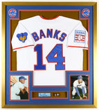 Ernie Banks Chicago Cubs 32"x 36" Framed Jersey w/ Cut Signed Display Card (PSA)