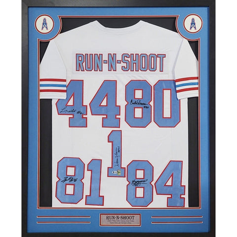 Run & Shoot Autographed Signed Framed White Houston Oilers Jersey BECKETT