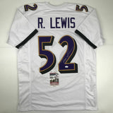 Autographed/Signed RAY LEWIS Baltimore White Football Jersey JSA COA Auto