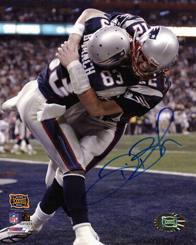 Deion Branch Signed Patriots Super Bowl 38 With Brady 8x10 Photo -(SCHWARTZ COA)