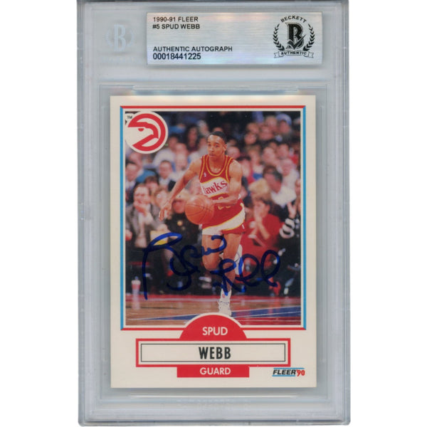 Spud Webb Autographed/Signed 1990 Fleer #5 Trading Card Slab Beckett 51920