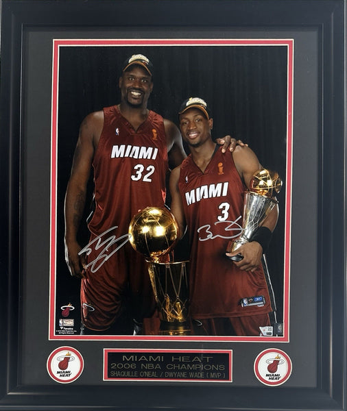 Shaquille O'Neal Dwayne Wade Signed 16x20 Framed Finals Photo Heat Auto Fanatics