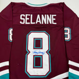 Autographed/Signed Teemu Selanne Anaheim Maroon Retro Hockey Jersey JSA COA