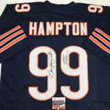 Autographed/Signed DAN HAMPTON HOF 2002 Chicago Blue Football Jersey JSA COA