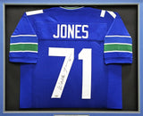 SEATTLE SEAHAWKS WALTER JONES AUTOGRAPHED FRAMED BLUE JERSEY MCS HOLO 214100