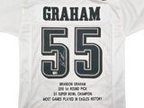 EAGLES BRANDON GRAHAM AUTOGRAPHED WHITE SUPER BOWL STATS JERSEY BECKETT 239892