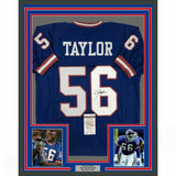 FRAMED Autographed/Signed LAWRENCE TAYLOR 33x42 New York Blue Jersey JSA COA