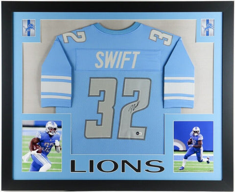 D'Andre Swift Signed 35x43 Framed Detroit Lions Jersey (Beckett) 2020 2nd Rnd Pk