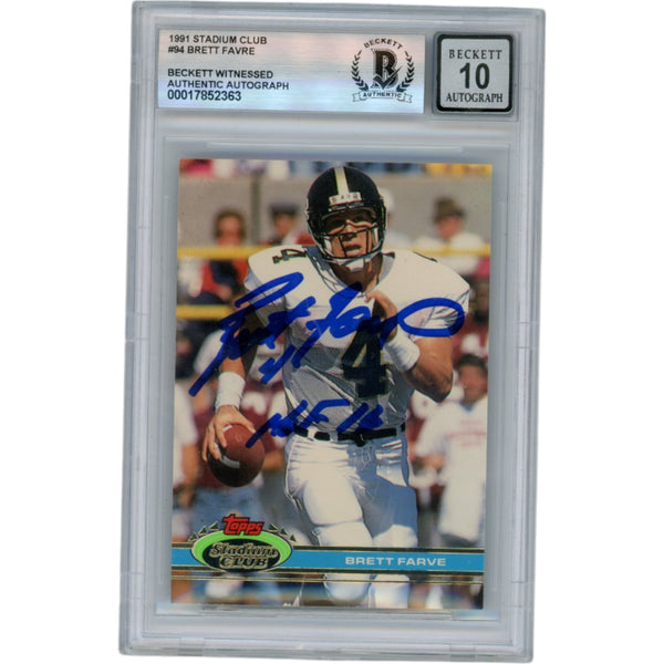 Brett Favre Autographed 1991 Stadium Club 94 HOF Slab Trading Card Beckett 50604