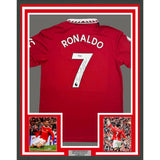 Framed Autographed/Signed Cristiano Ronaldo 35x39 Man United Red Jersey BAS COA