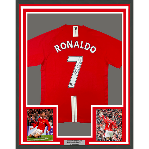 Framed Autographed Cristiano Ronaldo 33x42 Manchester Red 08 Jersey BAS COA/LOA