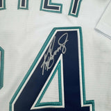 Autographed/Signed Ken Griffey Jr. Seattle White Baseball Jersey Beckett BAS COA