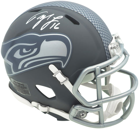 TYLER LOCKETT AUTOGRAPHED SEAHAWKS SLATE GRAY SPEED MINI HELMET MCS HOLO 236385