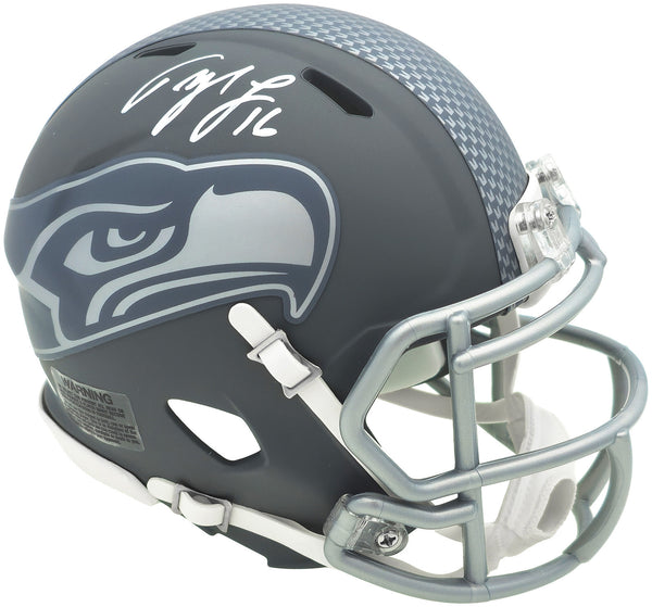 TYLER LOCKETT AUTOGRAPHED SEAHAWKS SLATE GRAY SPEED MINI HELMET MCS HOLO 236385