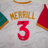 Autographed/Signed Jackson Merrill San Diego White CC Jersey Beckett COA