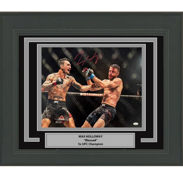 Framed Autographed/Signed Max Holloway vs Justin Gaethje UFC 16x20 Photo JSA COA