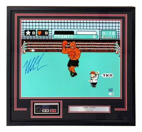 Mike Tyson Signed Framed 16x20 Punch Out Boxing Photo w/ Controller JSA QR Holo
