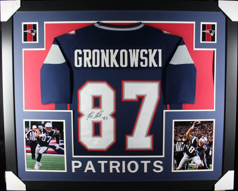 ROB GRONKOWSKI (Patriots blue SKYLINE) Signed Autographed Framed Jersey JSA