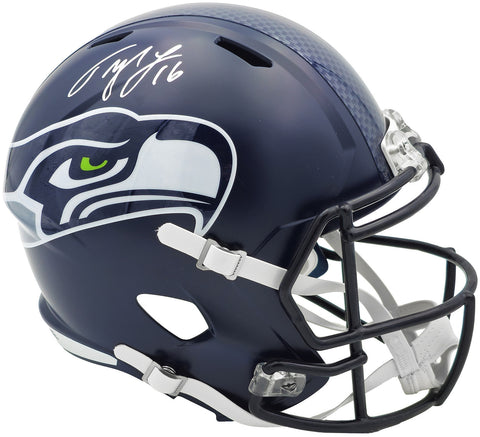 TYLER LOCKETT AUTOGRAPHED SEAHAWKS BLUE FULL SIZE SPEED HELMET MCS HOLO 236377