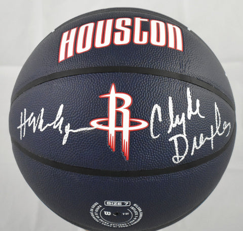 Hakeem Olajuwon Clyde Drexler Signed NBA Wilson City Edition Basketball- Beckett