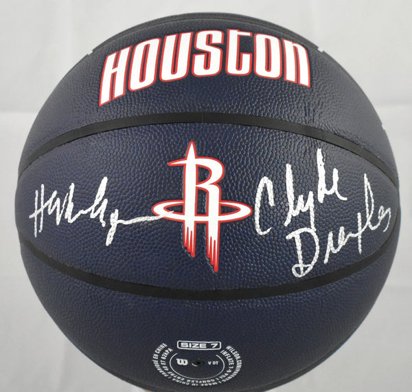Hakeem Olajuwon Clyde Drexler Signed NBA Wilson City Edition Basketball- Beckett